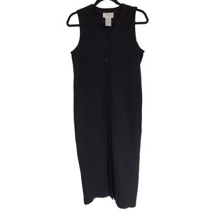 Talbots Vintage Black Rayon Blend Button Front Sleeveless Midi Dress Size SP